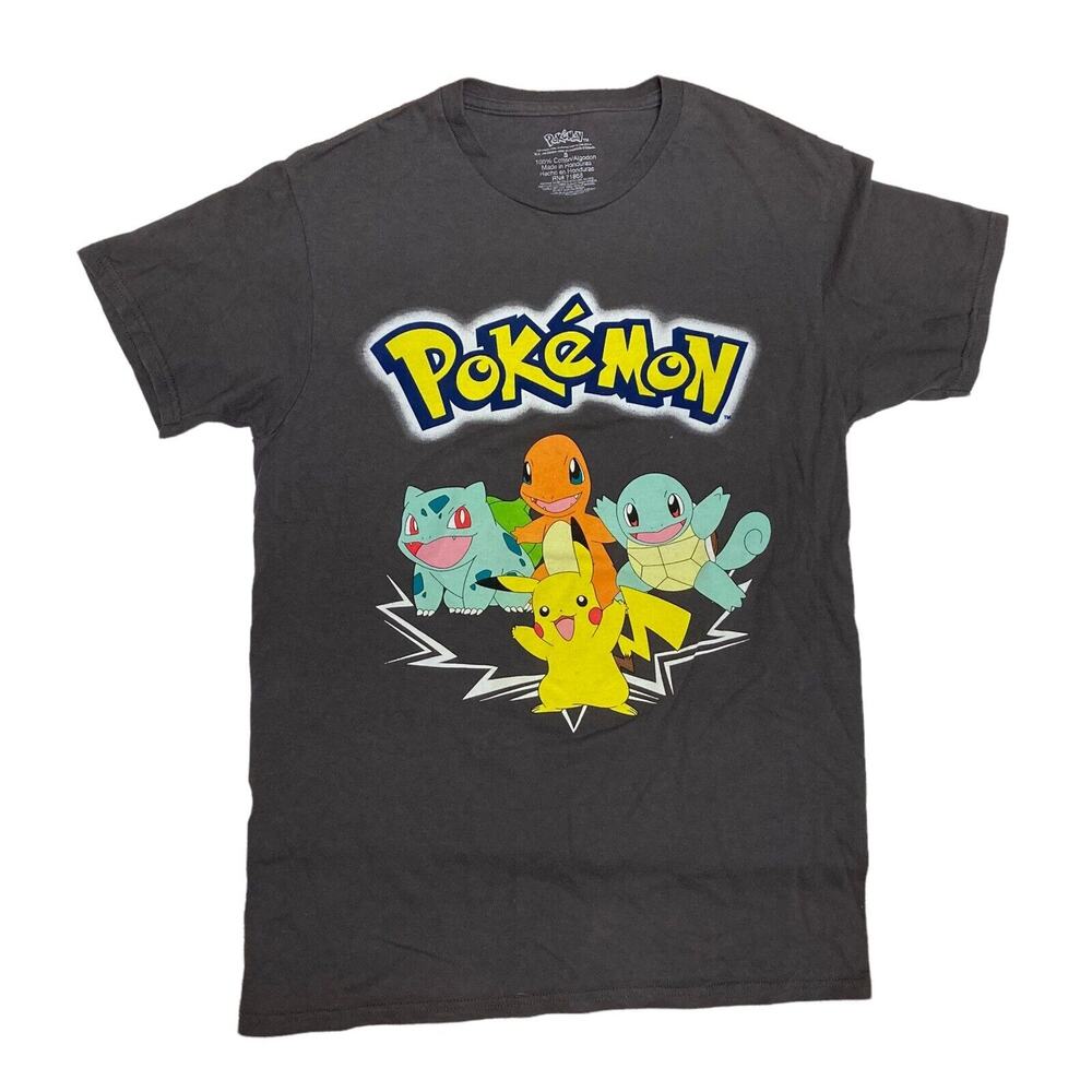 Pokémon Pikachu Charmander Squirtle Bulbasaur Graphic T Shirt Small Gray